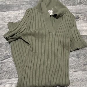 Ribbed Olive Green Sweater Dress